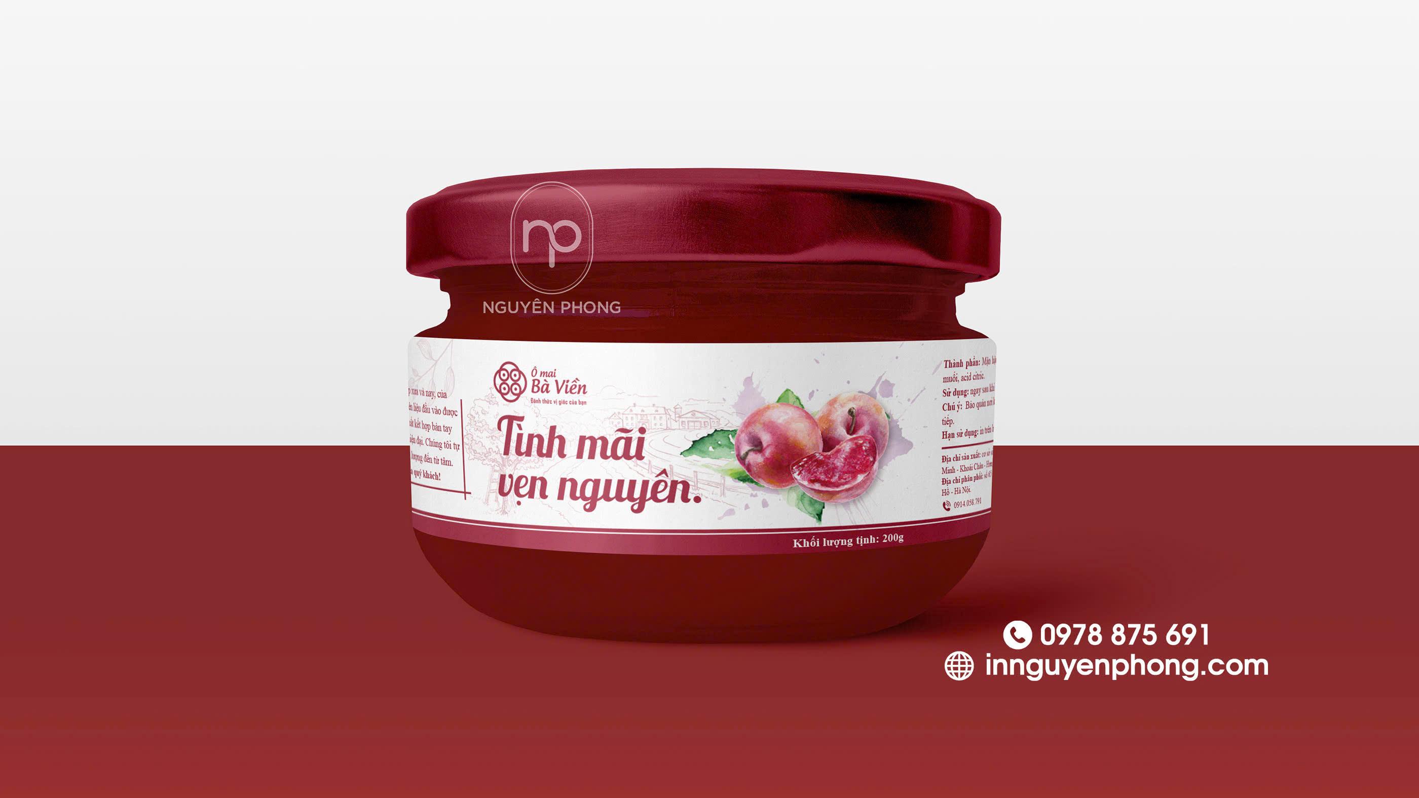 Mẫu tem dán mận sấy cán bóng 